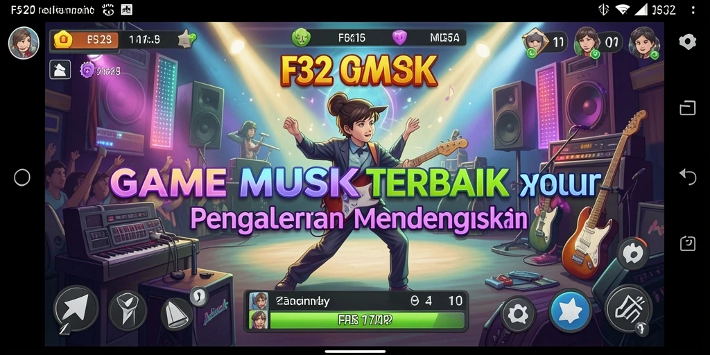 Screenshot gameplay F32 menampilkan kegembiraan bermain musik.