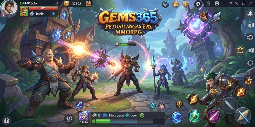 Screenshot GEMS365 menampilkan aksi pertarungan dalam dunia MMORPG yang mengesankan.