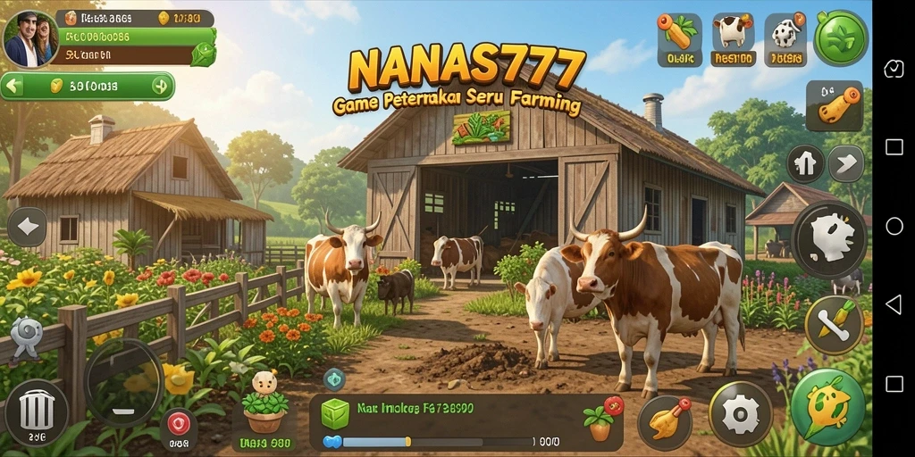 Tangkapan layar gameplay NANAS777 menampilkan kebun yang subur dan interaksi seru.