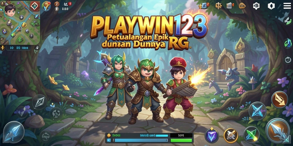 Tangkapan layar gameplay PLAYWIN123 yang menunjukkan pertempuran epik.