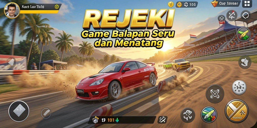 Tampilan gameplay balapan seru dan menegangkan di REJEKI.