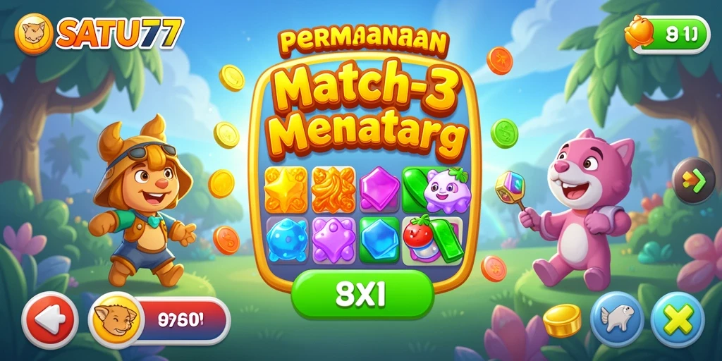 Tampilkan gameplay seru dari SATU77 dengan keseruan mencocokkan batu permata.