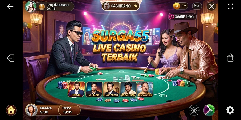 Screenshot SURGA55 menampilkan dealer profesional di meja permainan Live Casino.