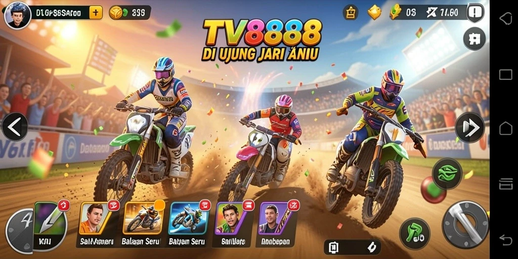 Screenshot gameplay TV888 dengan balapan yang mendebarkan dan mobil yang bertenaga.